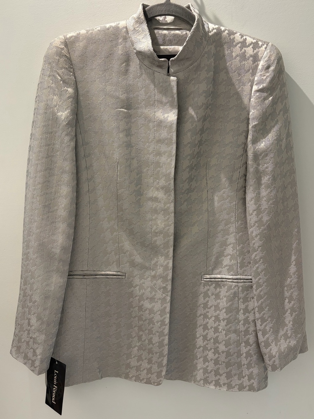 Vintage 90s Louis Féraud Deadstock Silk-Lined Houndstooth Skirt Suit - Picture 2 of 13